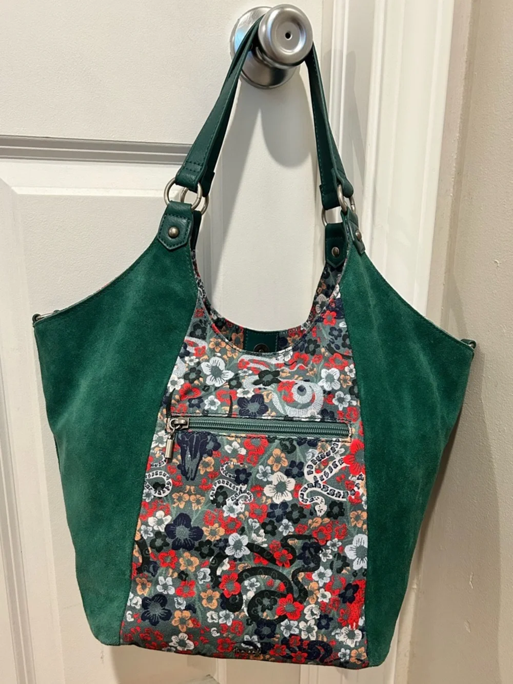 EUC The Sak Roma Emerald Mojave Garden Shopper Suede Leather Tote Shoulder Bag - Picture 5 of 16